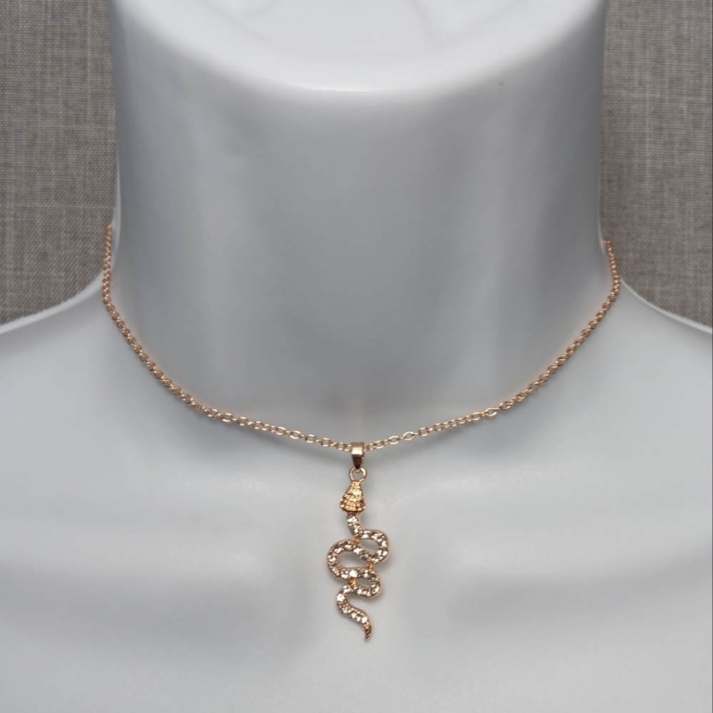 Gold Snake Rhinestone Choker Necklace 12" Y2K Goth Whimsigoth Statement Jewelry